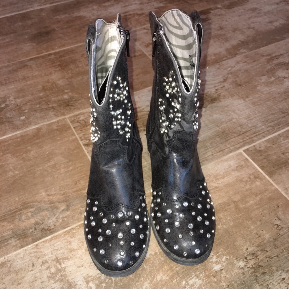 Justice Black Rhinestone Boots Size 2 - Picture 4 of 7